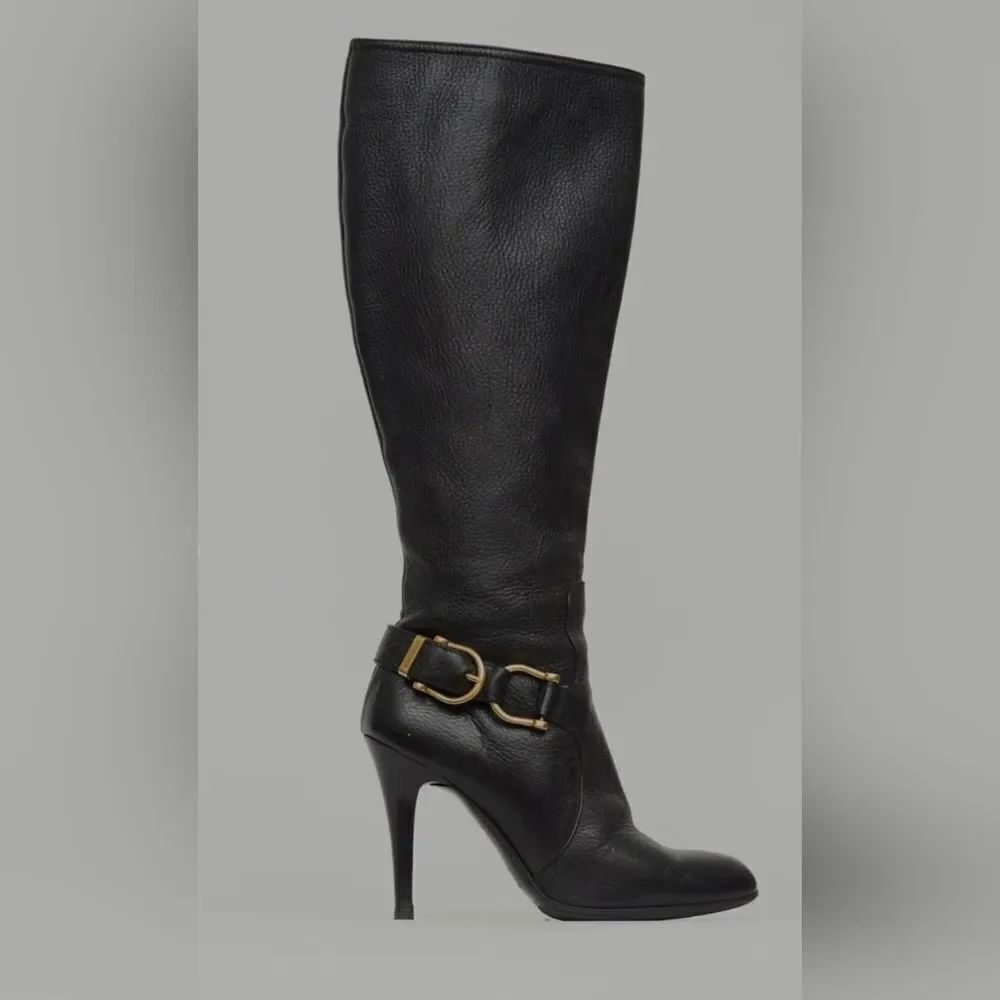 Burberry Black Leather Knee High Pump Boot size 37.5